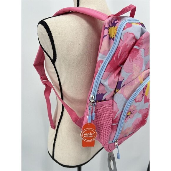 Wonder Nation Kids Backpack Adjustable Straps size L15" x W14" Pink Floral New - Picture 2 of 7